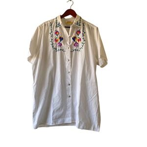Vintage Embroidered Floral Button Down Shirt‎ Womens Size 18 cottagecore folk